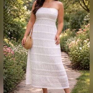 White Strapless Lace Maxi Dress | Boho Summer | J. Mode | Size S
